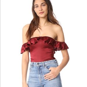 For Love & Lemons Virgo Ruffle Bodysuit Bordeaux S